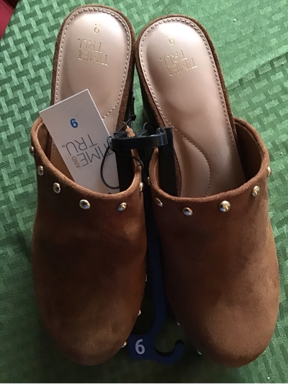 Women’s Brown Studded Suede Mule Slides - Picture 3 of 11